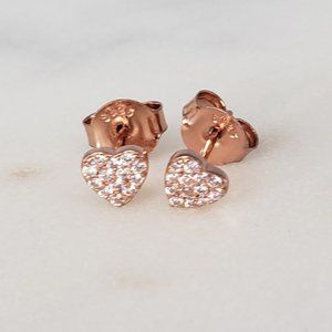 New 18K Rose Gold Plated Pave Heart Stud Earrings